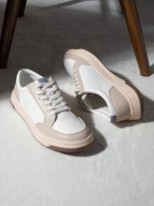New 2025 Men's Modern Casual Fashion Dual-Color Outsole College Walking Sneakers - 杏色 - 查看 1