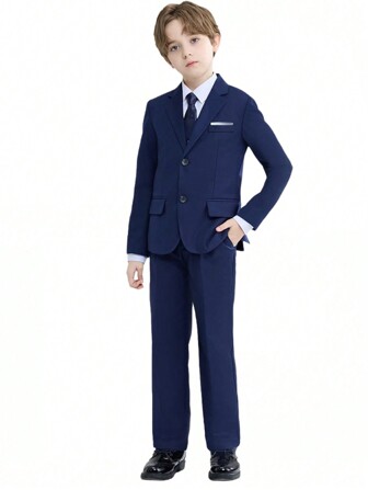 Traje para niños preadolescentes, traje slim fit para niños de 2 piezas, blazer, pantalones, corbata, moño