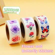 1500pcs Butterfly Flower Handbag Stickers DIY Luggage Notebook Flower Stickers Envelope Sealing Stickers Back To School - Multicolor - View 11