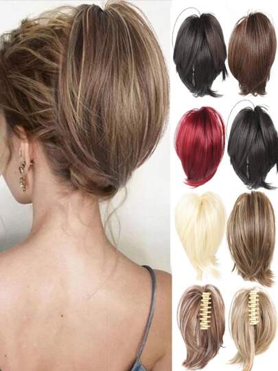 Synthetic Curly Hair Bun Hair Bun Messy Elastic Band Updo Hair Plate Hair Accessories Women's Covered Ponytail Hair Clip Grip Short Ponytail Brown