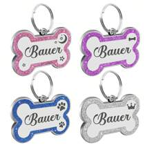 Plaques d'identité gravées pour animaux de compagnie, plaque d'identification de chien personnalisée avec n'importe quel nom et texte, collier de chien personnalisé avec étiquette de nom de chien pailletée, étiquette d'identification d'os pour chiots et animaux de compagnie - os - Voir 3