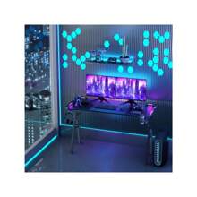 LILIIN 120/ 140/ 160 x 60cm Gaming Tisch Gamer Schreibtisch A-förmiger Computertisch mit RGB LED-Licht, Kohlefaseroberfläche Ergonomischer Eckschreibtisch mit Getränkehalter und Kopfhörerhaken