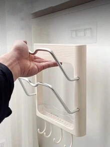 1pc Wall Mounted Curling Iron Holder, No-Drill Bathroom Bedroom Countertop Storage Rack With Hooks, Heat Resistant - Multicolor - View 2