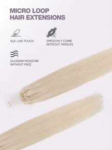 50 piezas de extensiones de cabello humano con anillos de platino, de 14 a 22 pulgadas de largo, rectas, con conexión de micro anillos, cabello humano real, micro perlas invisibles, micro anillos reforzados, adecuado para disfraces de Halloween - S60 - Ver 5