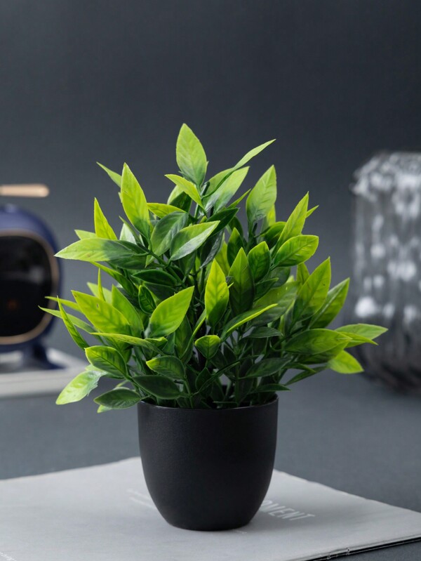MEHELANY 4/1pc Green Artificial Small Potted Simulation Plant Potted Plastic Artificial Potted Mini Faux Plant In Black Pot Suitable For Home Indoor Office Dining Table Farmhouse Courtyard Bathroom Decoration