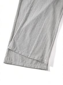 Women's Stripe Print Pants Drawstring Low Rise Straight Leg Trousers Bottoms - Light Grey - View 6
