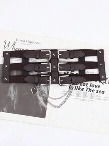 1 pieza Cinturón de estilo punk europeo y americano con cadena para mujer, banda decorativa para la cintura para vestidos y chaquetas, accesorio de entrenador de cintura de verano para damas, decoración de cadena gótica punk para vestido, cinturón negro de mujer para vestido, entrenador de cintura para adelgazamiento y control del abdomen