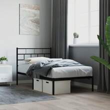 Black Metal Bed Frame With Headboard 75x190cm No Mattress Included Sturdy Design Modern Style - Black - View 1