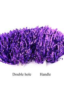 Juego de 2 piezas de pompones de pom-pom de color metálico brillante con 2 agujeros y mango para animadoras, accesorios para partidos, clubes, baile y eventos deportivos de equipo - Morado - Ver 4