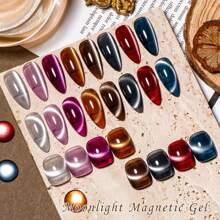 Valentines Cat Eye Gel Nail Polish Set, 7ml Moonlight Magnetic Cateye Gel Polish, Autumn Winter Jelly Maillard Color Cateye Gel With Magnet Stick Included, Semi Permanent UV Gel Soak Off Nail Art Varnish For Valentines Decor Manicure Kit With Box Nail Art DIY Gift For Women - 彩色 - 查看 7