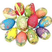 6 piezas Huevos colgantes de Pascua con puntos - Huevo de Pascua envuelto en tela - Adornos colgantes para el árbol de Pascua para fiesta, primavera, decoración del hogar y el jardín, entrega al azar - Multicolor - Ver 1