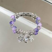 1pc New Chinese Style Moon & Star Beaded Bracelet, Unique INS Design Colorful Gemstone Charm Bracelet, Suitable For Daily Wear And Parties, Perfect Gift For Friends And Family