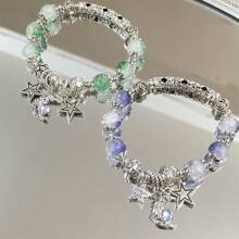 1pc New Chinese Style Moon & Star Beaded Bracelet, Unique INS Design Colorful Gemstone Charm Bracelet, Suitable For Daily Wear And Parties, Perfect Gift For Friends And Family