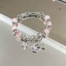 1pc New Chinese Style Moon & Star Beaded Bracelet, Unique INS Design Colorful Gemstone Charm Bracelet, Suitable For Daily Wear And Parties, Perfect Gift For Friends And Family