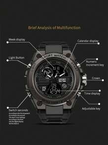 男士多功能运动防水电子表，休闲 LED 显示屏腕表，适合年轻人 - 黑色 - 查看 6