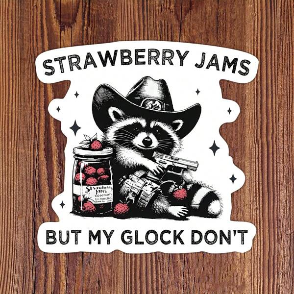 1PC Strawberry Jams But My Don'T Sticker, Funny Raccoon Sticker, Gen Z Humor, Millennial Laptop Sticker, Book Stickers, Vinyl Sticker, Decal For Car, Computer, Bottle, Helmet, Library Bags, Cute Stickers For Friends
