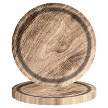 10pcs-Suitable For 10 Guests Vintage Woodgrain Party Disposable Paper Plates Vintage Woodgrain Party Tableware Disposable Round Dinner Plates Tableware Holiday Celebration Birthday Party Banquet Tea Party Wedding Exquisite Craftsmanship Fashionable Collocation