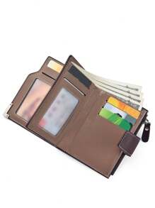 SHABILI 男士短款钱包时尚超薄多卡位青年按扣竖款商务软皮钱包男士钱夹钱包男式钱包真皮 - 巧克力棕 - 查看 4