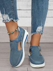 Zapatillas deportivas cruzadas platform de malla para mujer, tacón bajo y fondo plano,nuevas zapatillas casuales de primavera para mujeres,  boca profunda, gruesas y antideslizantes