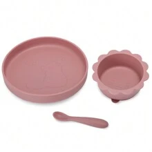 Zestaw 3 szt., miska dla kota, talerzyk i łyżeczka dla kota, silikonowa miska, silikonowy talerzyk i silikonowa łyżeczka, dla dzieci, odporny na ciepło, łatwy w czyszczeniu, nadaje się do mikrofalówki i zmywarki