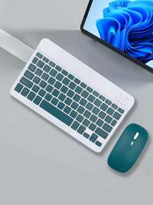 AKKHOO Wireless Bluetooth Keyboard And Mouse Set, Compatible With IPad, Computer, Phone, Tablet, Rechargeable, Silent, Mini Keyboard And Mouse Combo - Dark Green - View 2