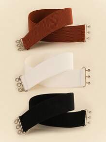 3件套金属扣弹力腰带，女士连衣裙束腰带，夏季、秋季、万圣节适用 - 多色(黑駝白) - 查看 2