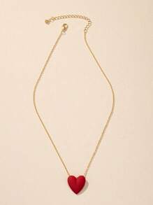 1 件心形水晶水钻装饰蛇链项链，时尚节日礼物 - 紅色 - 查看 3