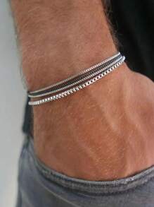 2 Pieces Set/4-Piece Set/12 Pieces Set Minimalist Fashion Stacked Stainless Steel Multi-Color Bracelet Set For Men's Holiday Dating Party Gift Daily Matching (Without Gift Box) - Multicolor - View 2