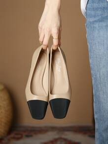 Giày cao gót mũi vuông thời trang nữ thanh lịch, đơn giản, phù hợp đi làm, đi tiệc và đi làm - Màu Khaki - Xem 5