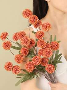 1/3/5Pcs/Pack Artificial Flowers 5 Head Dandelion False Flower Small Thorn Ball Hydrangea Simulation Plant Artificial Silk Ball Chrysanthemums, Thanksgiving Halloween Harvest Decor, Home Decor, Room Decor, Wedding Decor