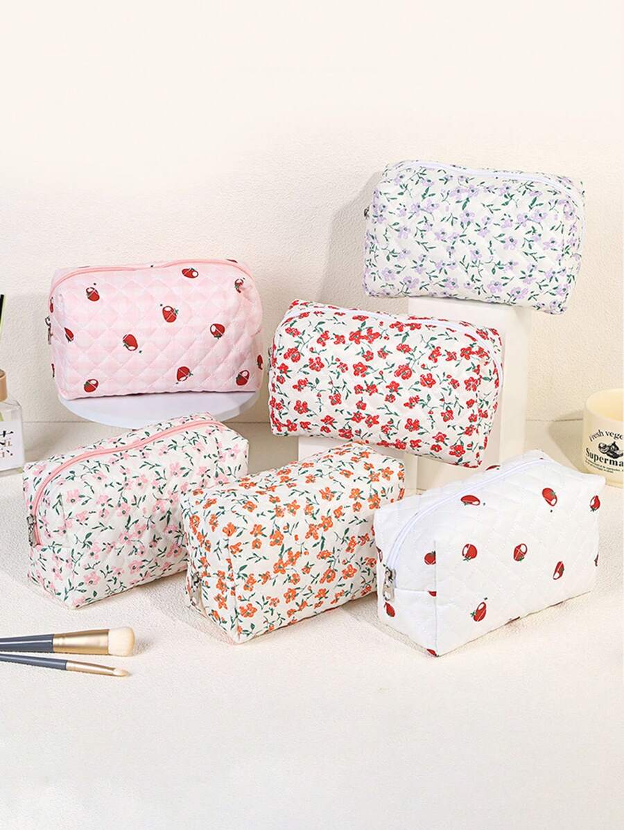 1 Stück vintage Blumenmuster weiches Kosmetiktäschchen, kreatives Design mit großer Öffnung als Kosmetik Aufbewahrungstasche - geräumig und mit geschmackvollem Reißverschluss, geeignet für Reise-Utensilien, Tischdekoration, Urlaub am Strand, Badezimmer, Schlafzimmer, großes Fassungsvermögen