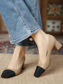 Giày cao gót mũi vuông thời trang nữ thanh lịch, đơn giản, phù hợp đi làm, đi tiệc và đi làm - Màu Khaki - Xem 2