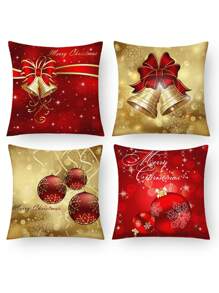1pc/4pcs/Set Sparkly Christmas Background Design Pillow Covers, Modern Style Printed Velvet Fabric Pillowcases For Sofa, Bedroom, Home Decoration, Christmas Without Filler