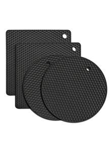 Pack Of 4, Multi-Purpose Silicone Thermal Insulation Pad, Microwave Oven Pad, Kitchen Thermal Pad, Hot Dish Thermal Insulation Pad, Placemat, Suitable For Hot Pot Pots, Bowls, Kitchen Counters, Heat Resistant - Black - View 1