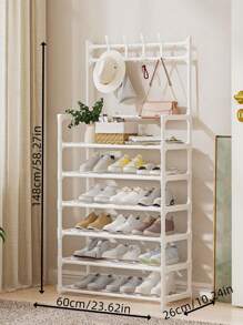 1pc Multifunctional Metal Entryway Shoe Rack With 4/5 Tiers Shoe Storage Shelves And Coat Hooks - Organize Your Entryway And Keep Your Clothes And Shoes Tidy