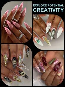 Nail Kingdom 120入組長形杏仁透明假指甲套裝，用於延伸壓克力指甲供應 - 無色 - 查看 7
