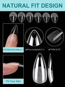 Nail Kingdom 120入組長形杏仁透明假指甲套裝，用於延伸壓克力指甲供應 - 無色 - 查看 3