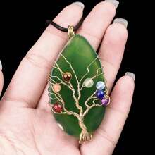 1pc Natural Agate Stone Life Of Tree Pendant Necklace Rough Wire Winding Pendant Sweater Chain Jewelry Women's For Necklace