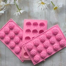 1/2/3pcs 15-Cavity Mini Rose Silicone Mold, Suitable For Making Mini Flower Shaped Soap, Wax Blocks, Plaster Fragrance Stone, Crystal Epoxy Decorations And Other Craft Items - Pink - View 8