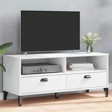 White Engineered Wood TV Cabinet Modern Storage Solution For Living Room - White - View 1