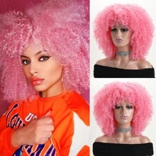 16" Short Curly Afro Kinky Wig, Multi-Color Fluffy Synthetic Fiber Wig, Suitable For Daily Wear, Holiday, Wedding, Birthday, Party, Halloween Costume - 彩色 - 查看 21
