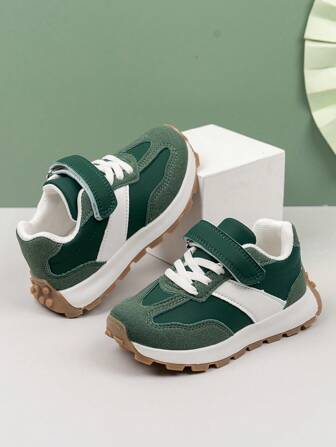 1 Pair Kids Green Suede-Like PU Sole Anti-Slip Durable Flat Versatile Retro Casual Outdoor Sneakers