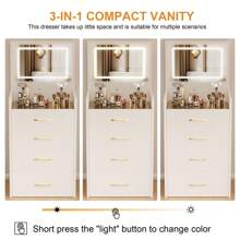 3 In 1 Vanity Desk With Open Top Mirror,Small Make Up Vanity Set With Visible Glass Desktop,Compact Makeup Vanity With 3 Drawers,Dressing Table For Bedroom - 白色 - 查看 4