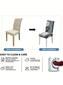 1 pieza/4 piezas/6 piezas Funda decorativa estampada para silla antiensuciamiento para mascotas, diseño de hojas, colorida y elástica, adecuada para todas las estaciones