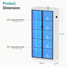 HNEBC Tall Storage Cabinet Up To 70", LED Kitchen Pantry Cabinet With Human Body Induction, 5 Tier Bookcase Display Cabinet With Adjustable Shelves For Living Room Office - 白色 - 查看 7