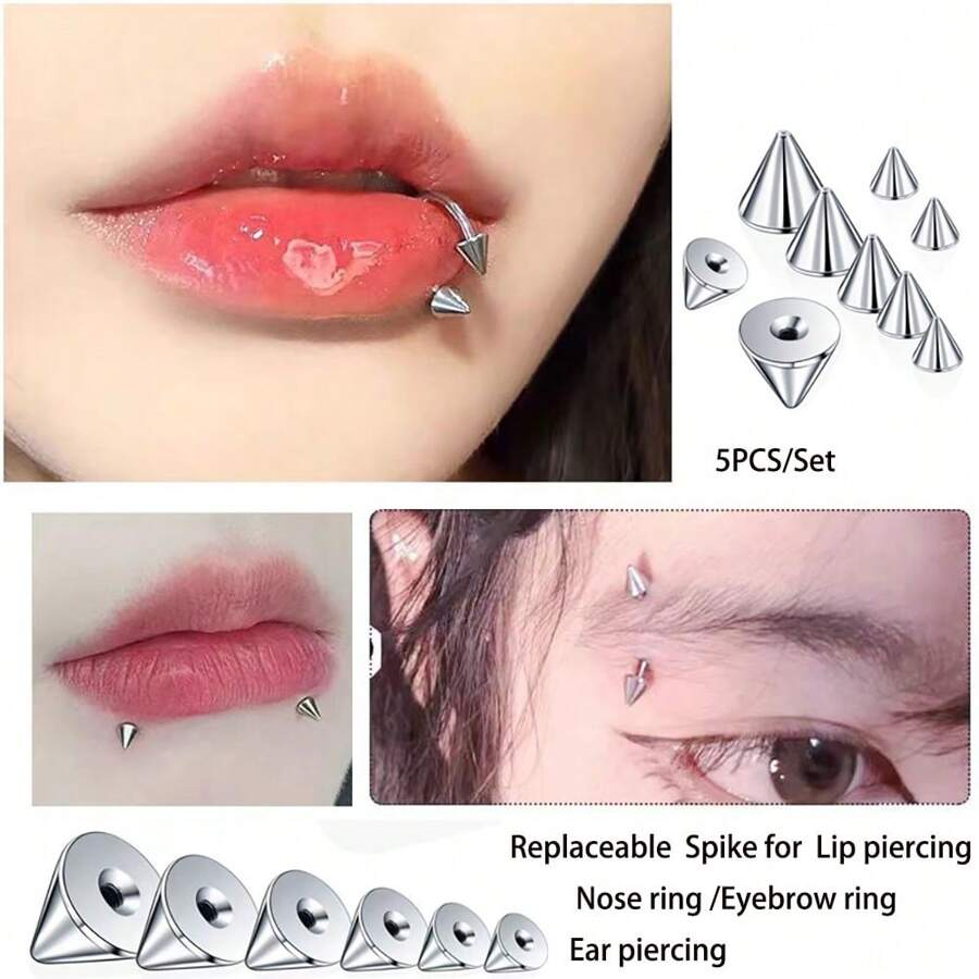 5件套可替换耳环套装，适用于耳软骨耳环、唇环、眉环、鼻环、身体穿刺饰品、工业穿刺饰品 - 銀色 - 查看 1
