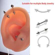 5件套可替换耳环套装，适用于耳软骨耳环、唇环、眉环、鼻环、身体穿刺饰品、工业穿刺饰品 - 銀色 - 查看 2