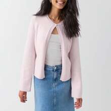 Women's Fall Knit Cardigan Solid Color Long Sleeve One Button Open Front Fitted Sweater - Hồng - Xem 1