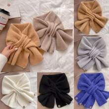 Knitted Short Cross Scarf Solid Color Neck Warmer Winter Warm Fake Collar Women - Blue - View 10