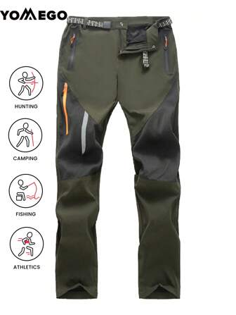 YOMEGO 透气快干轻质工装裤，松紧腰带，4 个拉链口袋，男士撞色条纹印花裤，适合户外运动，配腰带，适合户外活动，徒步裤男士，春季，夏季